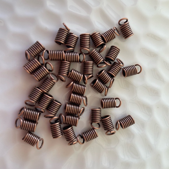 35 Metal Coil Cord Ends, Findings, in Antique Copper Tone, Jewelry Craft Making - Picture 1 of 4